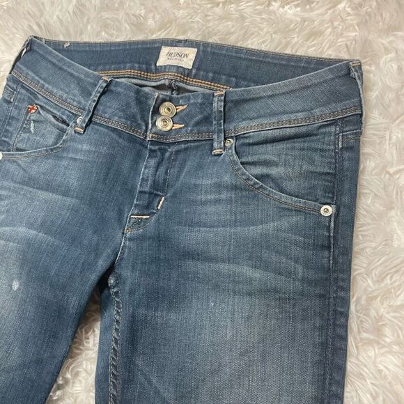 Hudson Skinny Jeans Womens Size 26 Low Rise Flap Pockets Distressed Made in USA - Picture 2 of 14